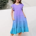 thumbnail image 4 of Robes d'Été pour Filles à Double Couche, Manches Volantées, Robe Fluide Évasée, Robe Midi Décontractée à Dégradé, 4 of 5