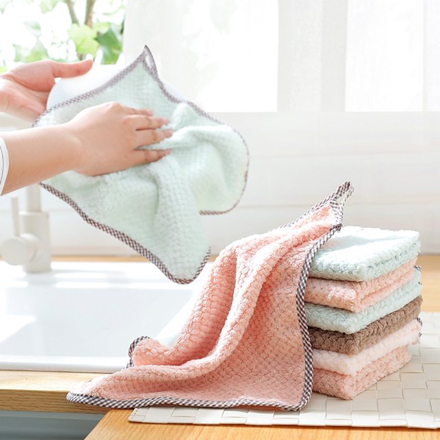 Oleegame 1PC Ten Dollar Items 1PCS Rag Dish Cloth Water Absorption Thickening Pot Washing Towel Table Home Kitchen Dishcloth Red