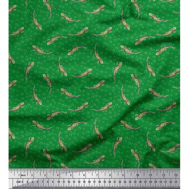 Soimoi Velvet Fabric Circle & Lizard Reptile Printed Craft Fabric by The Yard 58 Inch Wide