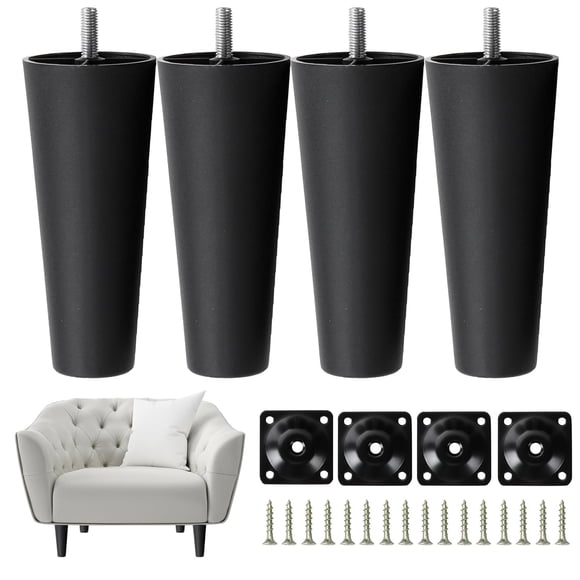 NATGAI Plastic Sofa Legs, 4 Pack 5.6" Legs Replacement with Mounting Plates Screws for Chair/Couch/Loveseat/Cabinet M8 Thread (Metric 8mm) Compatible for IKEA Or US Made Furniture