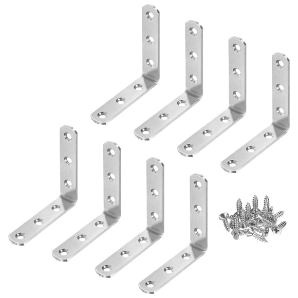 Uxcell L Bracket Corner Brace, 3.15 x 3.15 x 0.75 Inch 90 Degree Right Angle Brackets with Screws for Furniture/Shelves/Tables [Silver]