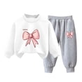 thumbnail image 2 of Pisexur Ensemble 2 Pcs pour Bébé Filles Garçons Automne Hiver Mode Décontractée Polaire Manches Longues Col Rond Chandails en Molleton et Pantalons Vêtements de Détente Imprimé Mignon Ensemble de Survêtement pour Enfants 3-8 Ans, 2 of 4