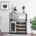 thumbnail image 3 of OUYAWEI 3-Tier Wine Bar Cabinet with LED Lights,Coffee Bar Cabinet with Adjustable Shelves,Mesh Door & Baffle,Small Liquor Cabinets with Wine Rack and Glass Holder for Home Kitchen,Grey, 3 of 8