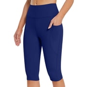 Womens Leggings with Pockets High Waisted Womens Knee Length Leggings High Waisted Yoga Workout Exercise Capris For Casual Summer With Pockets