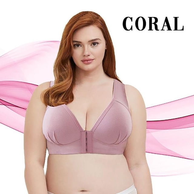 AherBiu Plus Size Bras for Women No Underwire Padded Front Closure Bras Solid Color Full Coverage Comfort Soft Bralette