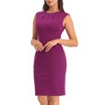 thumbnail image 4 of INSPIRE CHIC Robe Fourreau pour Femme Col Plissé Crayon Tenue de Travail Robes 2TG Violet Rouge, 4 of 6