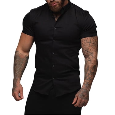 Men's Muscle Fit Dress Shirts Wrinkle-Free Short Sleeve Casual Button Down Shirt