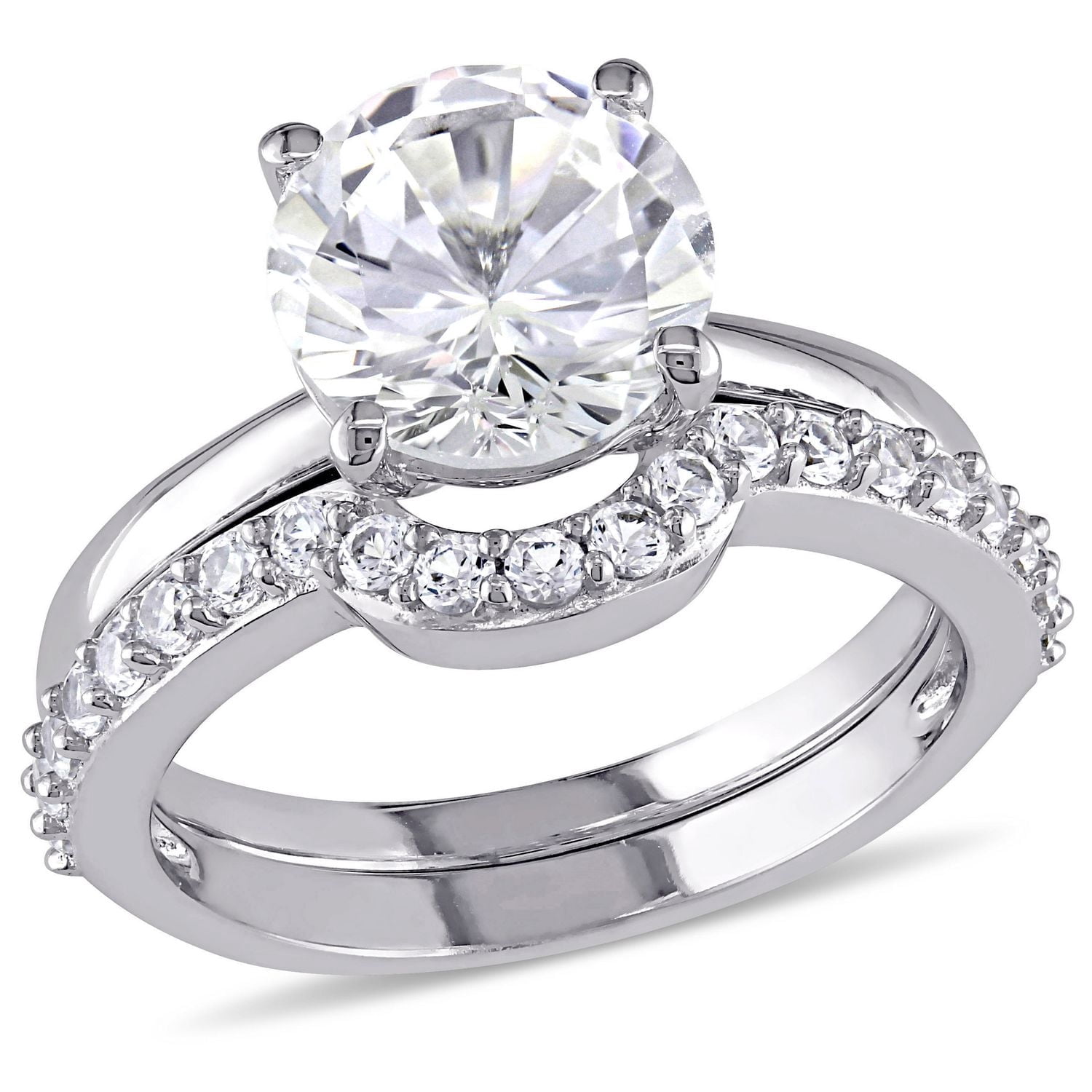 Ensemble nuptial Miabella avec saphirs blancs synthétiques 2,80 CT PBT en or blanc 10K