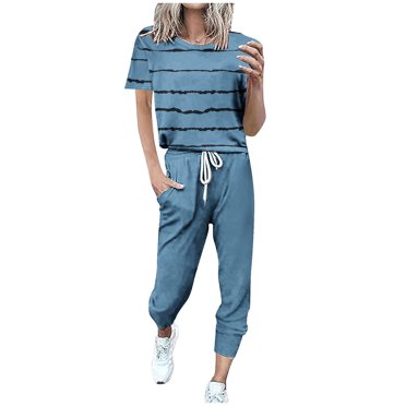 FAIWAD Womens Sweatsuits 2 Piece Set Short Sleeve Tops and Jogger Pants Lounge Tracksuit
