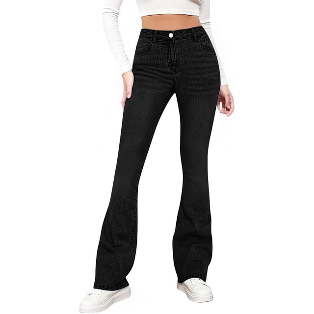 JMYHOAM Jeans for Women Ladies' Elastic Wide Leg High Waist Versatile Loose Straight Leg Jeans