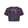 thumbnail image 2 of Haitryli T-Shirt Court à Manches Courtes pour Filles, Imprimé Coloré, Métallique Brillant, Col Rond, Costume pour Danse et Spectacle, Noir 150, 2 of 7