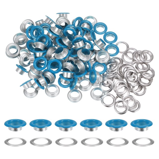 Unique Bargains 100PCS Grommets Eyelets 2/5 Inch (10mm) ID Hole Metal Self Backing Eyelet with Washers for Leather Blue