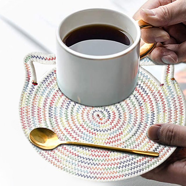 EGNMCR Placemats Table Placemats Heat-resisting Cotton Rope Placemat With Hanging Ears ,Easy To Rinse A placemat