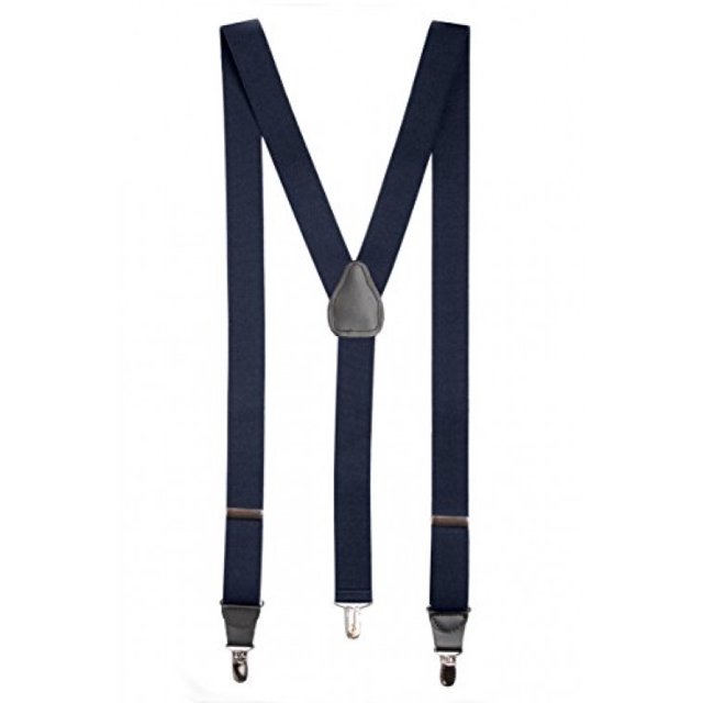 Mens Elastic Y-Back Adjustable Clip-on Suspenders With Leather Trim- Navy (Regular, 46" Long)