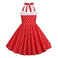 thumbnail image 2 of Zwiiyzr 3-8 Ans Filles Robes Vintage des Années 1950 Été Col Licou à Empiècements Pois Robes Rétro Rouge, 2 of 7