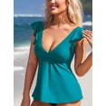 thumbnail image 3 of Charmo Ruffled V Neck Swim Tops for Womens Flowy Tankini Tops Padded Bathing Suit Tops(No Bottoms）, 3 of 6