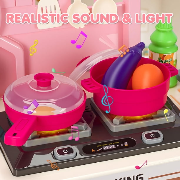 Cuisine Enfant 43 Pièces Avec Eau, Lumières Et Sons – Four, Évier, Accessoires – Jeu De Rôle Dès 3 Ans (Rouge)