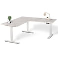 thumbnail image 1 of EFFYDESK Executive L-Shaped Height Adjustable Home Office Computer Standing Desk with Cable Management Tray (71"×71") Oak White on White Frame, 1 of 5