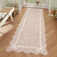 thumbnail image 1 of GlowSol 2'x6' Scalloped Bow Border Area Rug, Modern Solid Washable Rug with Non Slip TPR Backing, Stain Resistant Low Pile Indoor Carpet Mat for Bedroom Hallway Nursery Decor, Camel, 1 of 8