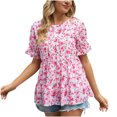 thumbnail image 4 of SMihono Hauts pour Femmes Été Chic Décontracté Mode Femme Imprimé Décontracté Col Rond Manches Courtes T-Shirt Ample Blouse Hauts T-Shirt Oversize pour Femmes, 4 of 8