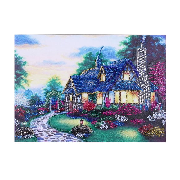 Rongfmy Belle Peinture au Diamant par Perçage de Forme Spéciale Images de Fleurs Scintillantes/maison Maison 1