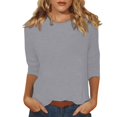 thumbnail image 2 of CHUANK Blouses pour Femmes T-shirts Unis Manches 3/4 Col Rond Hauts d'Été Décontractés, 2 of 9