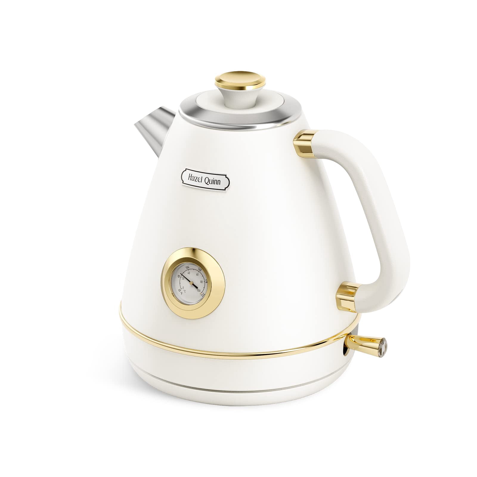 Hazel Quinn Retro Electric Kettle - 1.7 Liters / 57.5 Ounces Tea Kettle with Thermometer, All Stainless Steel, 1200 Watts Fast Boiling, BPA-free, Cor