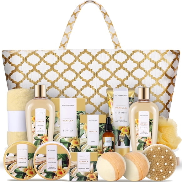Spa Luxetique Gift Baskets for Women,15 Pcs Vanilla Spa Gifts for Women, Gifts for Women with Bubble Bath, Bath Salt, Bath Bombs Christmas Gift Baske