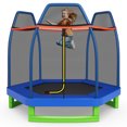 thumbnail image 1 of Patiojoy 7ft Kids Trampoline Round Bounce Jumping Bed with Safety Enclosure Net Blue, 1 of 9