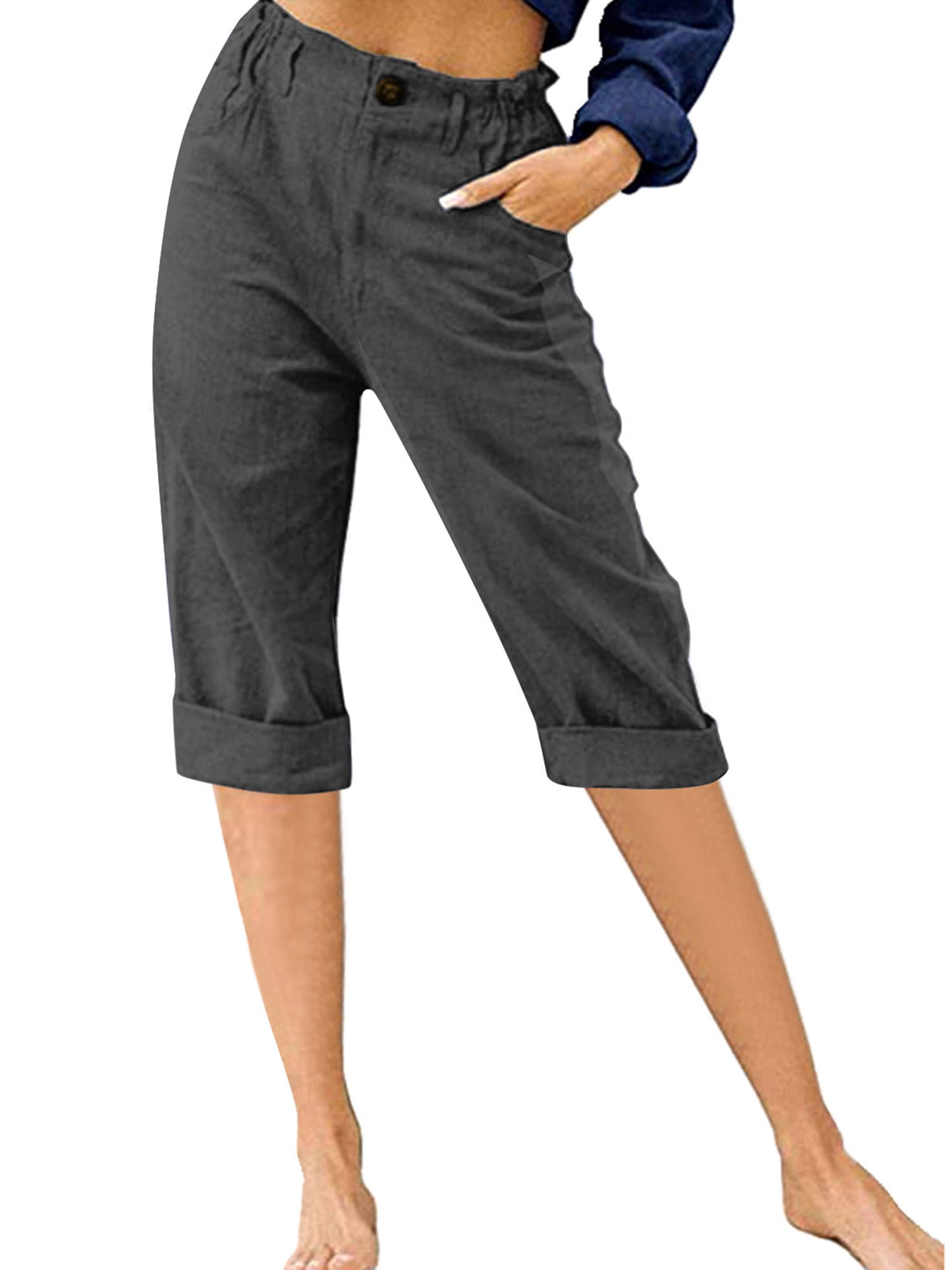 Innerwin Women's High Waist Cropped Capris, Dark Gray, 3XL