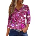 thumbnail image 2 of UPPADA Blouses pour Femmes Grande Taille à Manches 3/4, T-Shirts à Imprimé Floral Teintable, Chemises Décontractées Tendance à Col Rond, Chandails Confortables à Enfiler, Hauts Blouses Mignons d'Été, Chemises à Manches 3/4 pour Femmes, Économie, 2 of 5