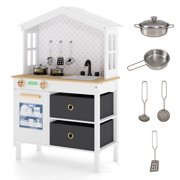 Gymax Kids Play Kitchen w/2 Stoves Rotation Knobs Faucet Sink Dishwasher Drawers