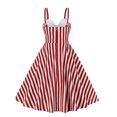 thumbnail image 3 of HKEJIAOI Liquidation d'Économies Robes Décontractées pour Femmes Cadeau de Noël Femmes Mode Décontractée Aguichant Été à Bretelles Nœud Décoratif Imprimé Rétro Panneau Robe Contrastée Rouge, 3 of 8