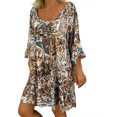 thumbnail image 1 of Women Ladies Loose Plus Size Print Long Sleeve V neck Mini Dress, 1 of 6