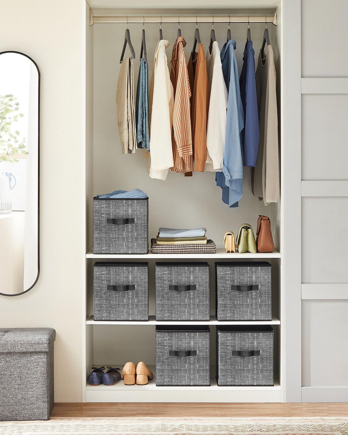 Songmics Home - Lot de 6 cubes de rangement de 11" - Bacs de rangement pliables en tissu avec poignées, noir classique