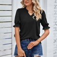 thumbnail image 3 of Birdeem Womens Summer Summer Solid Color V-Neck Pleated Loose Short Sleeve Top, 3 of 5