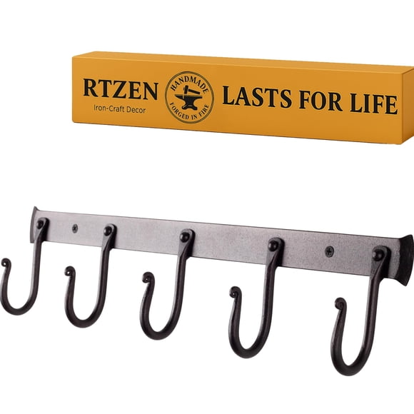 RTZEN Wall Mount Hook Set - Wrought Iron Decorative Rustic Metal Coat Hooks for Hanging - Handcrafted Classic Farmhouse Wall Moun