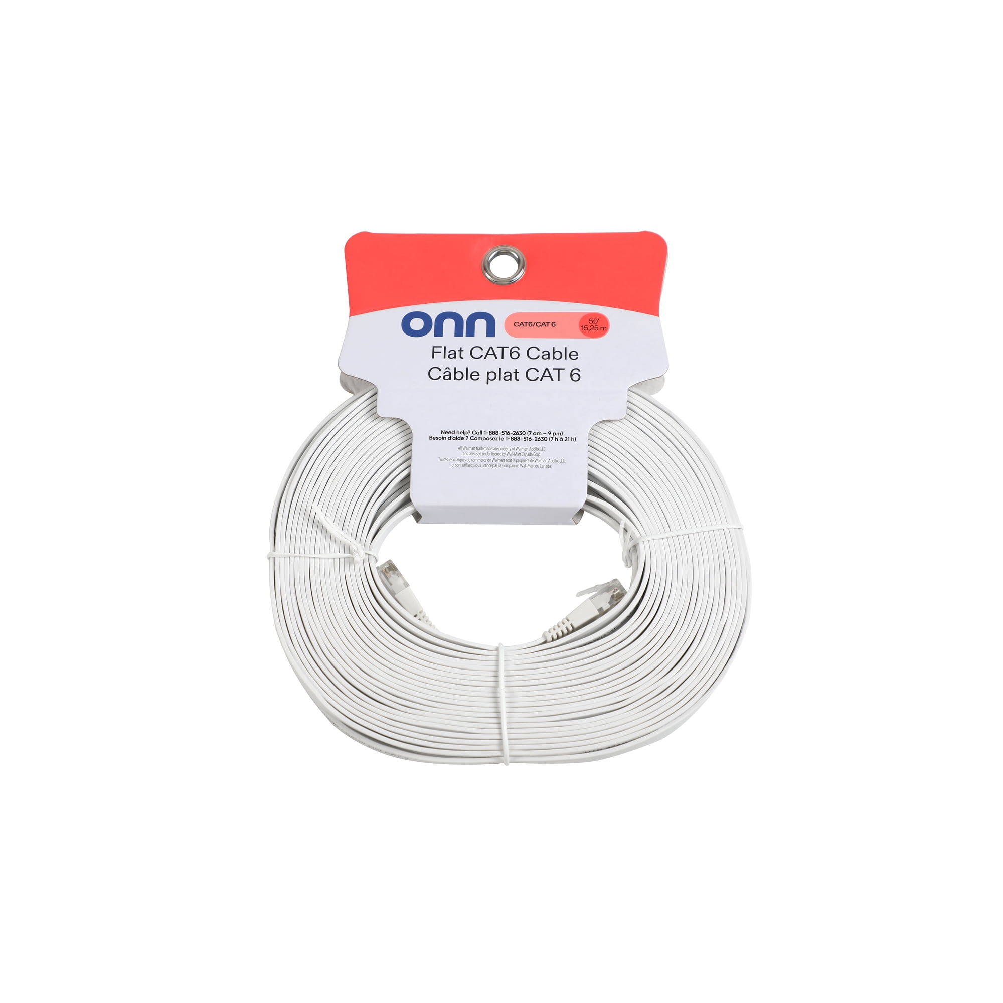 Onn Flat 50 FT/15.25 m CAT6 Networking Cable - White - Walmart.ca