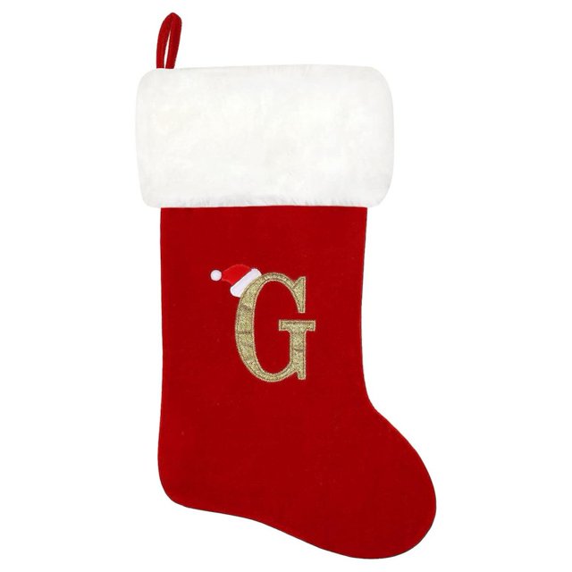 SUTENGDA 20 Inches Monogram Christmas Stockings Red Velvet with White Super Soft Plush Cuff Embroidered Xmas Stockings Classic Personalized Stocking Decorations for Family Holiday Season