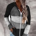 thumbnail image 2 of 2025 Femmes Décontracté Patchwork Cardigan Surdimensionné Femmes Manches Longues Chandail à Capuche Cardigan en Maille Blouse, 2 of 7