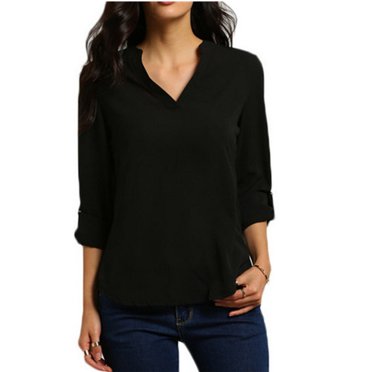Hauts pour Femmes à Manches 3/4 à Col en V Tunique Décontractée Blouse Chemise Ample