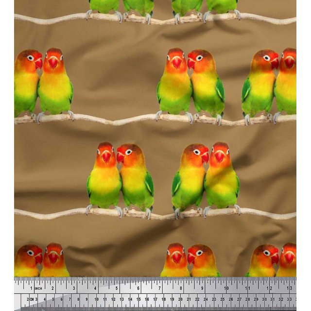 Soimoi Velvet Fabric Branch & Colorful Parrot Bird Decor Fabric Printed Yard 58 Inch Wide