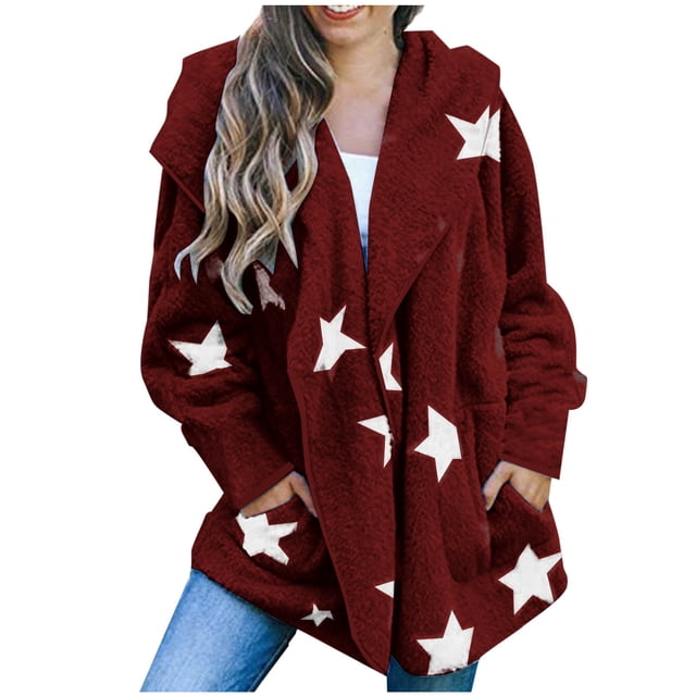 KIHOUT Womens Winter Long Sleeve Solid Fuzzy Fleece Open Front Hooded Cardigans Jacket Coats Outerwear with Pocket