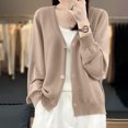 thumbnail image 3 of Womens Button Down Knit Cardigans Long Sleeve V Neck Casual Cardigan Sweaters Light Weight Loose Lounge Wear Fall Khaki, 2XL, 3 of 5