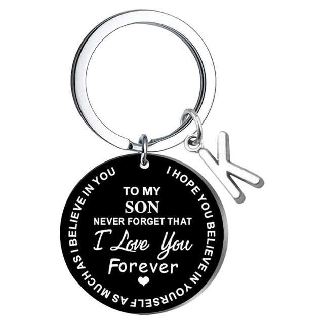 Creative DIY To My SON Black Stainless Steel Last Name 26 Letter Keychain 2.5cm