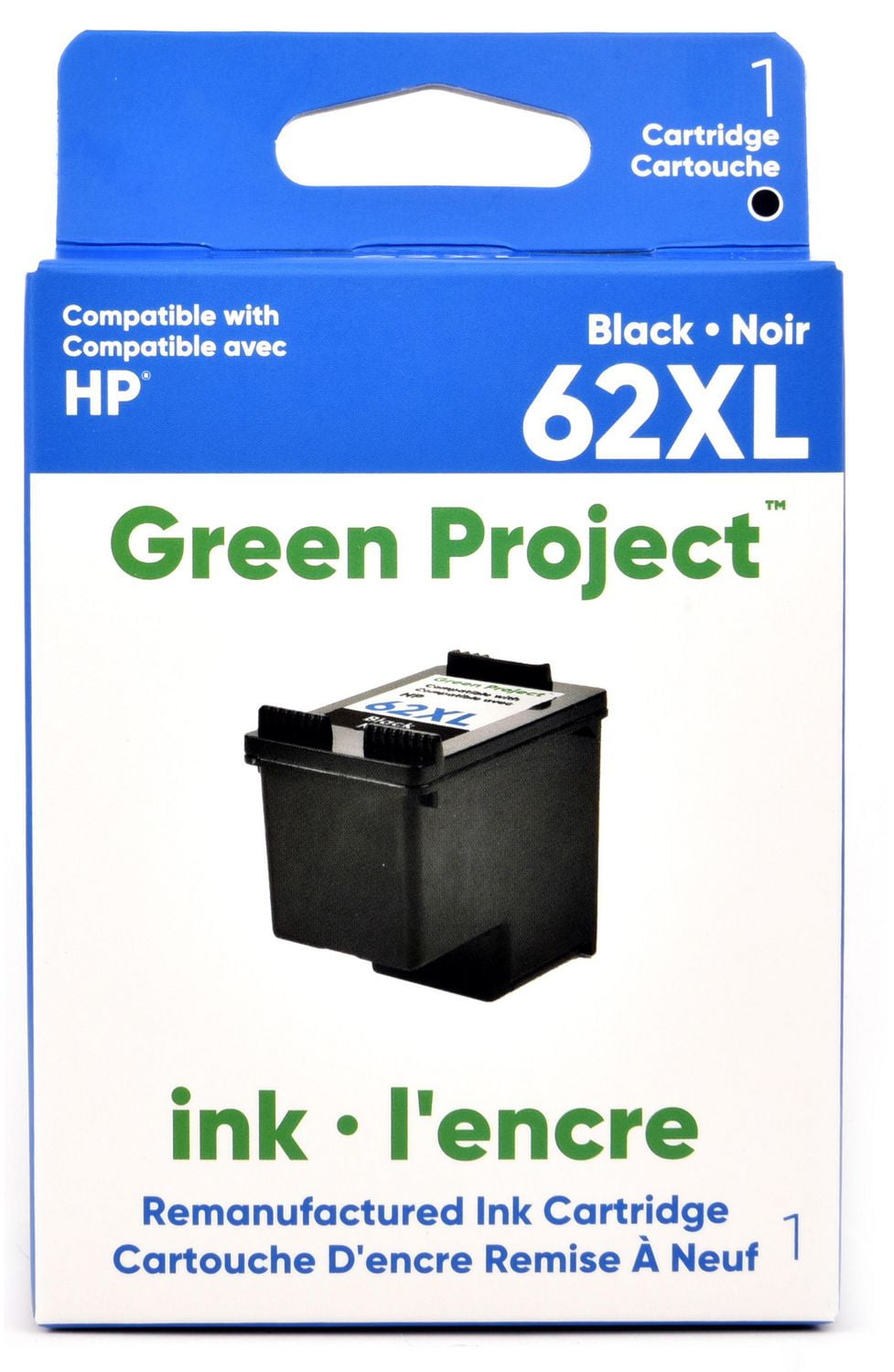 Cartouche  d'encre noire remise a à neuf HP62 XL Green Project,(H-62XLBK)