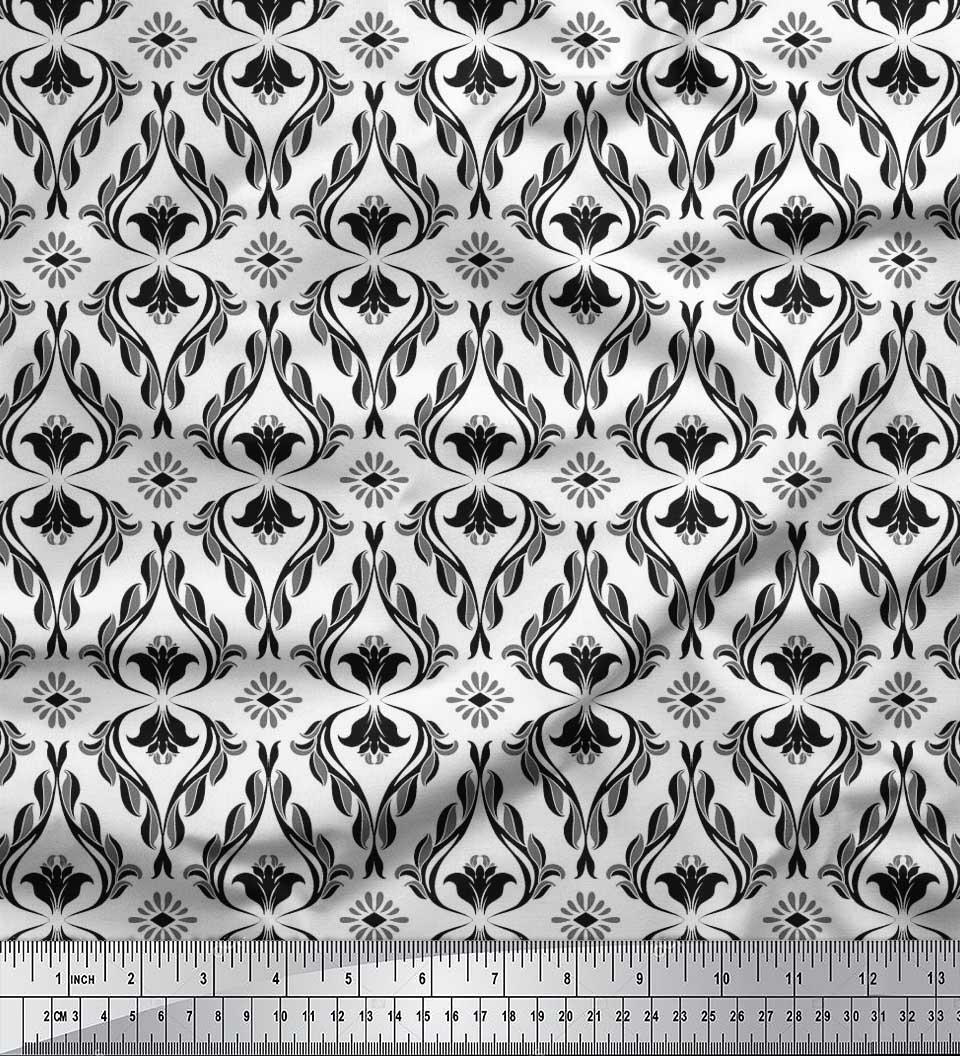 Soimoi Velvet Fabric Ogee Damask Print Fabric by the Yard 58 Inch Wide