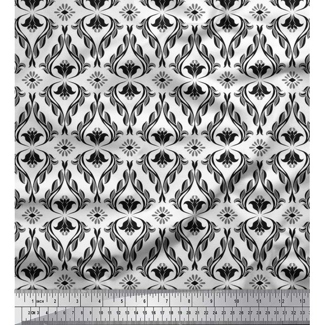 Soimoi Crepe Silk Fabric Ogee Damask Fabric Prints By Yard 42 Inch Wide