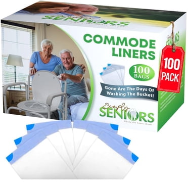 Commode Liners - 100 Strong Portable Toilet Bags - Easy To Use Bedside Commode Liners Disposable - Toilet Liners That Support Dignity of Seniors & Disabled - No More Buckets to Wash - NO Absorbent Pad