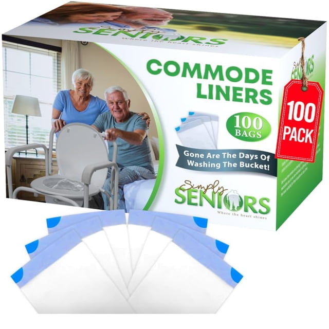 Commode Liners - 100 Strong Portable Toilet Bags - Easy To Use Bedside Commode Liners Disposable - Toilet Liners That Support Dignity of Seniors & Disabled - No More Buckets to Wash - NO Absorbent Pad